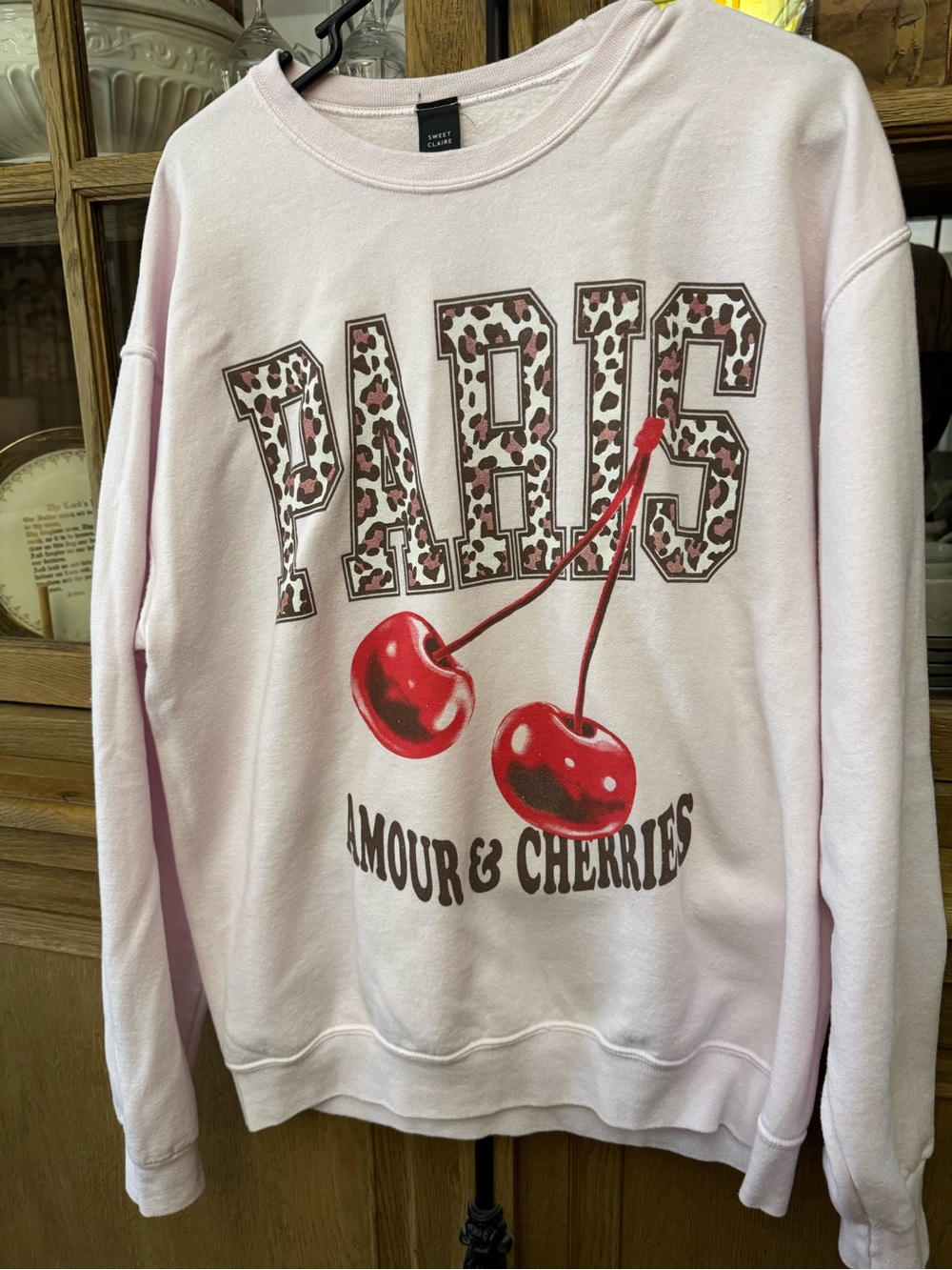 Sweet Claire Light Pink 'Paris Amour & Cherries' Crewneck Sweatshirt